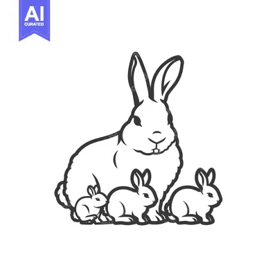 Premium design asset: A mother rabbit with three adorable baby rabbits