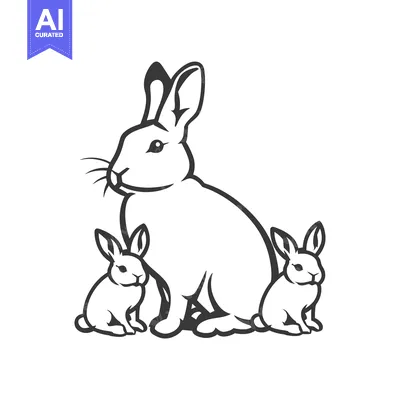 Premium design asset: A mother rabbit with two baby bunnies