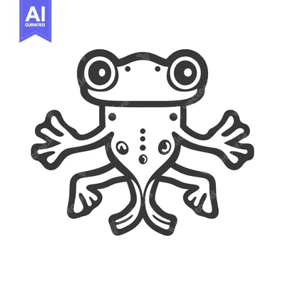 A stylized black and white illustration depicting a charming frog
