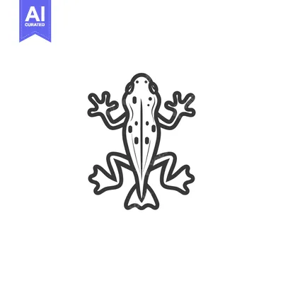 Aset desain premium: A simple black and white line drawing of a frog