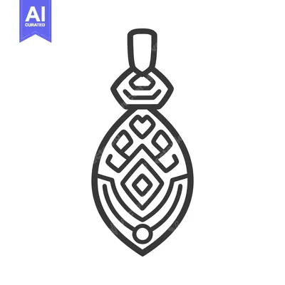Aset desain premium: A monochrome pendant illustration showcasing intricate geometric patte