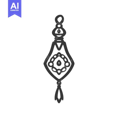 Premium design asset: A black and white illustration of an ornate pendant design