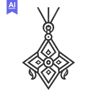 Aset desain premium: A stylized geometric pendant with decorative lines and shapes hanging