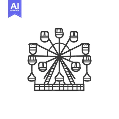Aset premium populer: A minimalist line drawing of a large amusement park ride