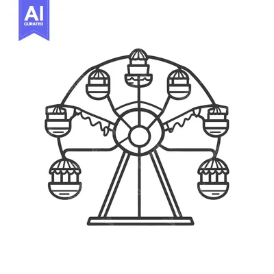 Aset premium populer: A simple black and white illustration of a ferris wheel amusement ride