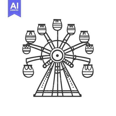 A detailed vector illustration depicting a ferris wheel amusement ride