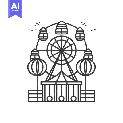 Aset premium populer: A stylized black and white drawing of a ferris wheel
