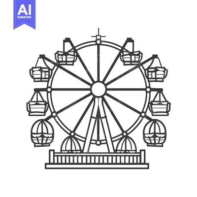 Aset desain premium: A monochrome vector illustration of a Ferris wheel amusement park