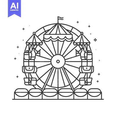 Popular premium asset: A black and white illustration of a Ferris wheel in motion