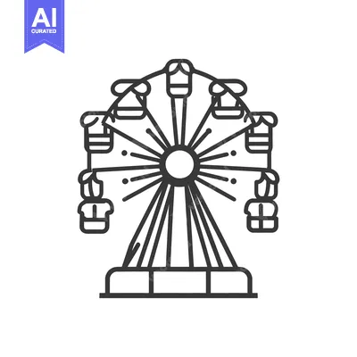 Aset desain premium: An illustrative line art depiction of a fairground ferris wheel