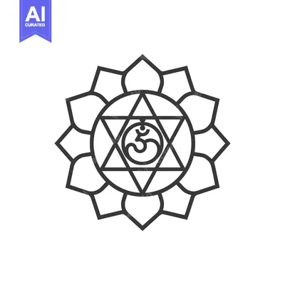 Aset desain premium: Anahata Chakra Symbol with Om and Lotus Petals