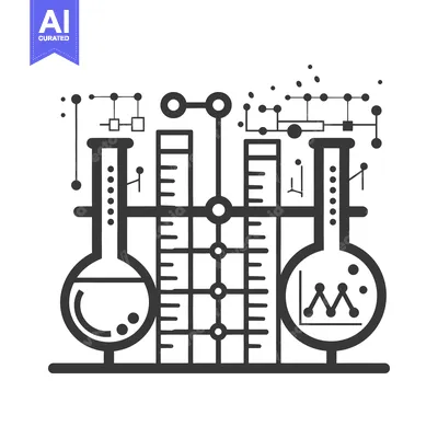 Aset desain premium: Black and white illustration depicts laboratory equipment and connecti