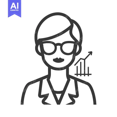 Aset desain premium: A female professional icon with business related graphs and lines