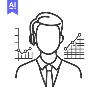 Aset desain premium: A line drawing of a man wearing a headset