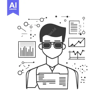 Aset desain premium: A stylized representation of a professional in a data analysis field