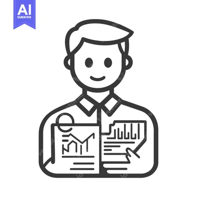 Aset premium populer: An outlined person holding charts and graphs for data analysis