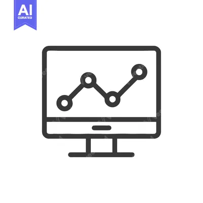 Aset desain premium: Monitor Displaying a Line Graph, Dark Gray Outline on White Background
