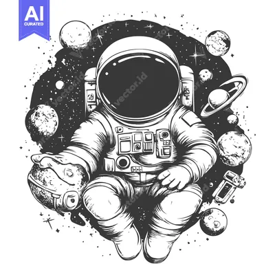 Aset premium populer: An Astronaut Floating Among Stars and Planets