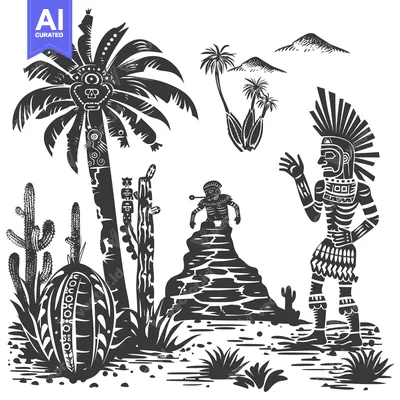 Aset premium populer: A Native American Shaman Stands Before a Sacred Totem Pole in a Tropic