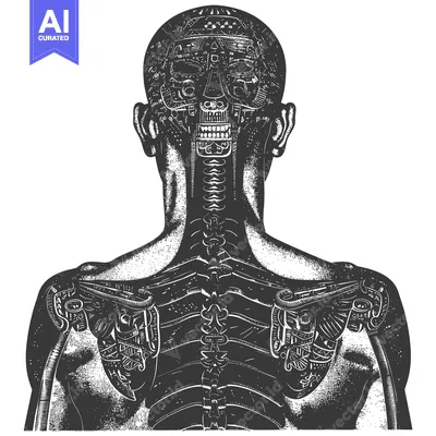 Aset desain premium: Anatomical Illustration of a Human Figure with Intricate Detail