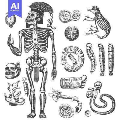 Aset premium populer: An Aztec Skeleton Warrior with Other Mythological Creatures
