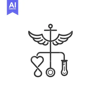 Anchor with Wings, Heart, Stethoscope, and Test Tube