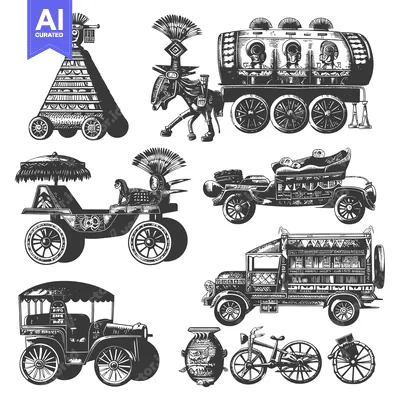Ancient and Modern Vehicles with Ornamental Designs