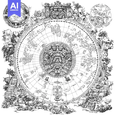 Premium design asset: Ancient Aztec Calendar and Temple Illustration