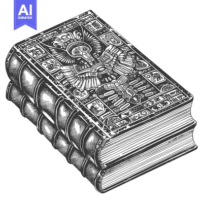 Aset desain premium: Ancient Book with Intricate Aztec-Inspired Cover Design