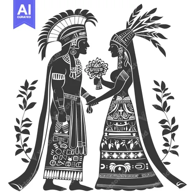 Aset premium populer: Ancient Couple in Traditional Clothing Holding Flowers