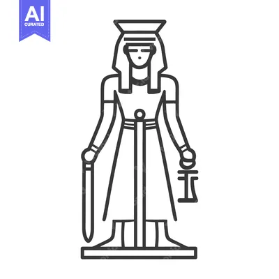 Aset premium populer: An Egyptian goddess stands holding a staff and scale in outline form