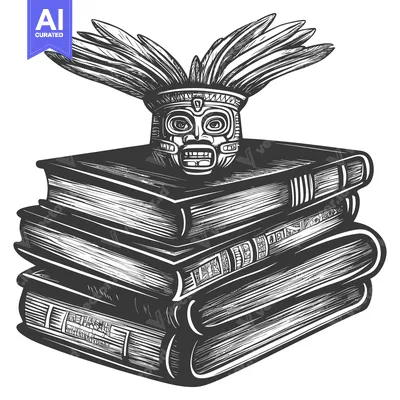 Aset premium populer: Ancient Mask Adorned Stack of Books