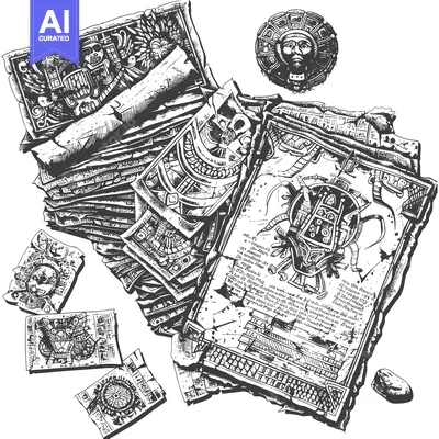 Aset desain premium: Ancient Mayan Artifacts and Inscriptions