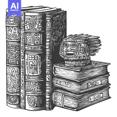 Premium design asset: Ancient Mayan Books and Ceremonial Headpiece