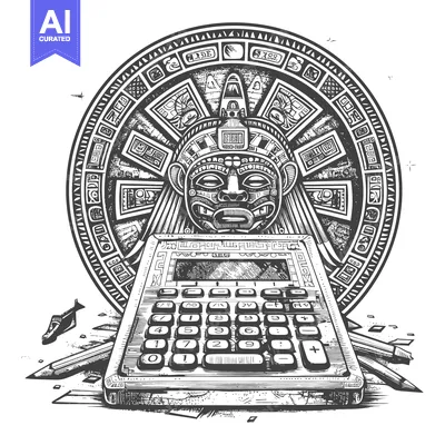 Aset premium populer: Ancient Mayan Calendar Symbol and Calculator with Pencils