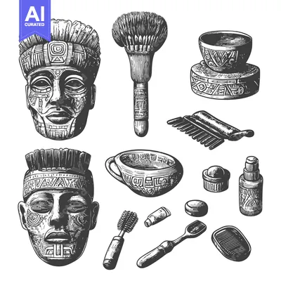 Aset desain premium: Ancient Mayan Cultural Artifacts and Beauty Products