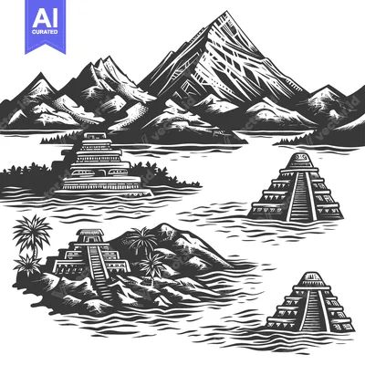 Premium design asset: Ancient Mayan Pyramids in a Tropical Landscape