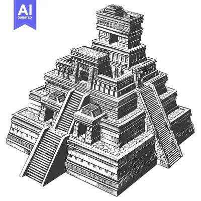 Premium design asset: Ancient Mayan Pyramid with Elaborate Steps and Structure