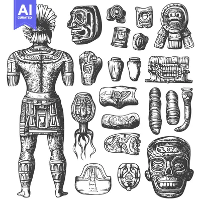 Premium design asset: Ancient Mayan Sculpture of a Figure Wearing Elaborate Headwear