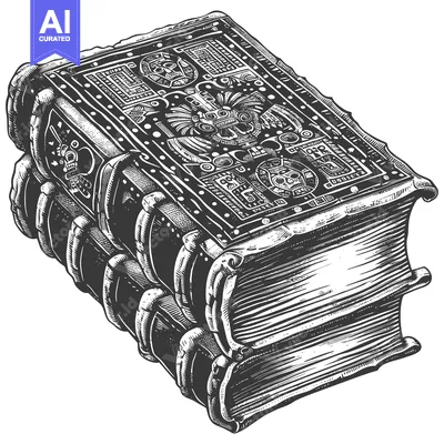 Aset desain premium: Ancient Mayan-Style Illustrated Book with Intricate Cover Design