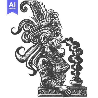 Aset desain premium: Ancient Mayan Woman Holding a Ceremonial Incense Burner