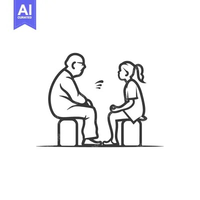 Aset premium populer: An elderly man and a young girl sitting and talking