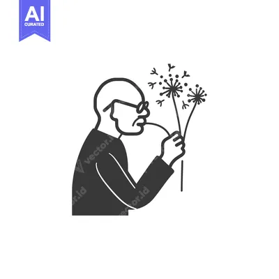 Aset premium populer: An elderly man blowing on dandelion seeds