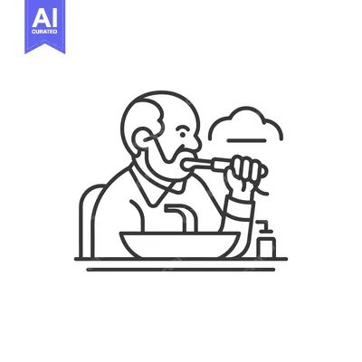 Aset premium populer: An elderly man brushing his teeth in a bathroom