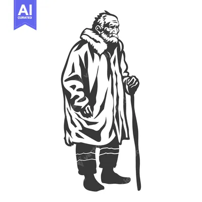 Aset premium populer: An Elderly Man in a Fur-Lined Coat and a Walking Stick