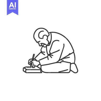 Aset desain premium: An elderly man kneeling and writing on a surface