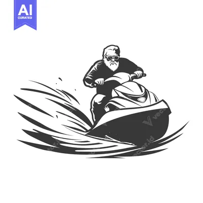 Aset premium populer: An Elderly Man Rides a Jet Ski in a Wake