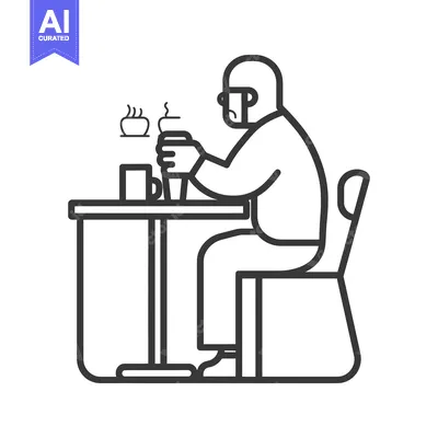 Aset premium populer: An elderly man sitting at a table, holding a cup, with steam rising fr