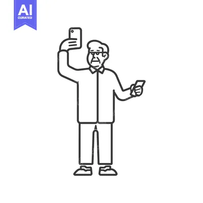 Premium design asset: An Elderly Man Taking a Selfie with a Smartphone
