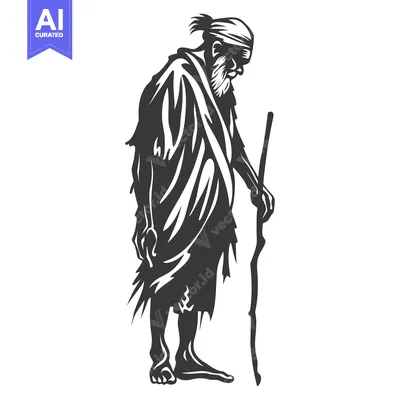 An Elderly Man with a Long Beard and a Walking Stick